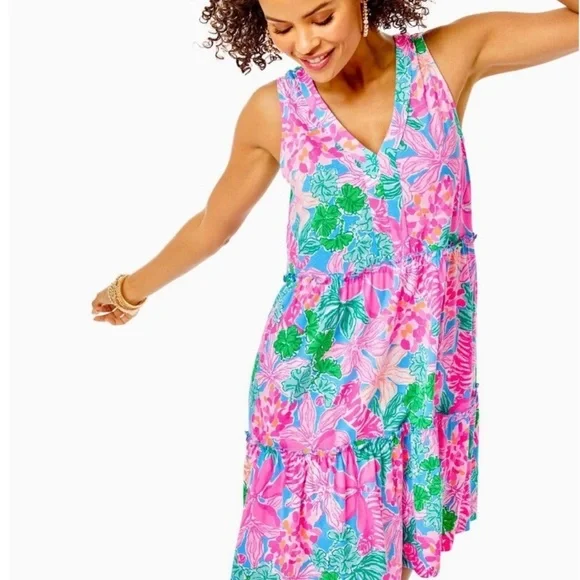 Lilly Pulitzer Lorina V-Neck Dress “Multi Lions Lair” Sz. XXL - Picture 4 of 16